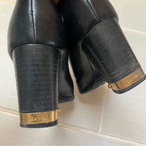 Dyva Black Gold Heeled High Leather Boots 38 - Picture 2 of 12